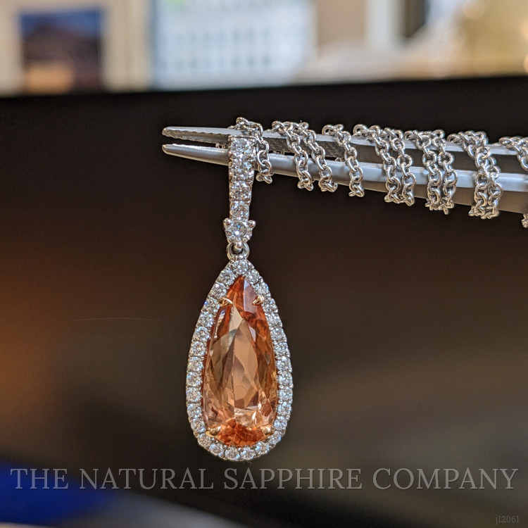 4.29 Ct. Pinkish Orange Imperial Topaz and Natural Diamond Pave Pendant, 18K White & Yellow