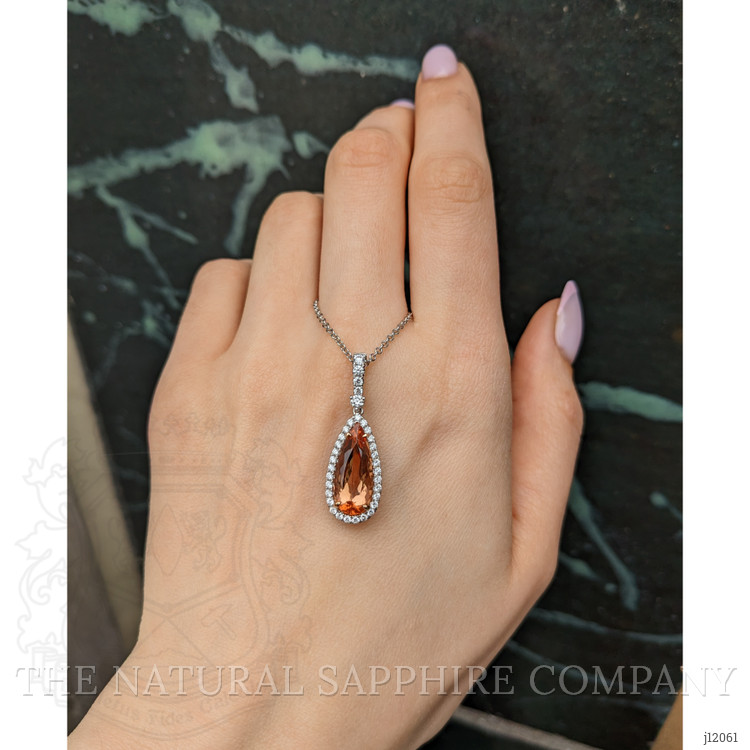 4.29 Ct. Pinkish Orange Imperial Topaz and Natural Diamond Pave Pendant, 18K White & Yellow