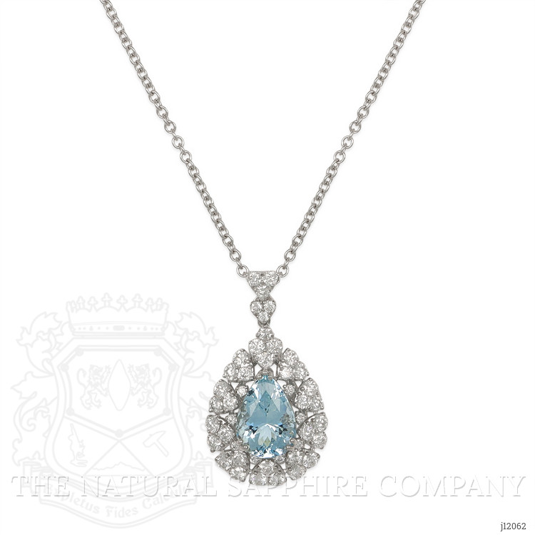 3.74 Ct. Blue Aquamarine and Natural Diamond Pave Pendant, 14K White Gold
