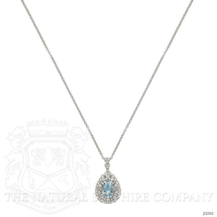 3.74 Ct. Blue Aquamarine and Natural Diamond Pave Pendant, 14K White Gold