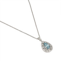 3.74 Ct. Blue Aquamarine and Natural Diamond Pave Pendant, 14K White Gold Image