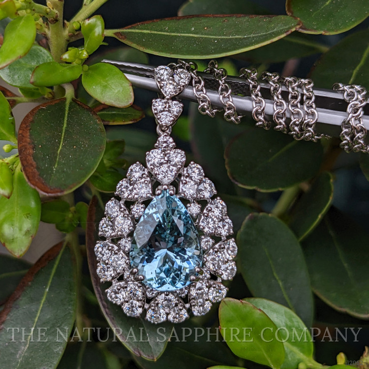 3.74 Ct. Blue Aquamarine and Natural Diamond Pave Pendant, 14K White Gold