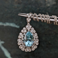 3.74 Ct. Blue Aquamarine and Natural Diamond Pave Pendant, 14K White Gold Life Style