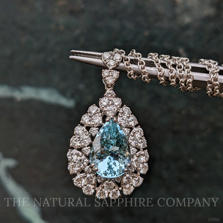 3.74 Ct. Blue Aquamarine and Natural Diamond Pave Pendant, 14K White Gold