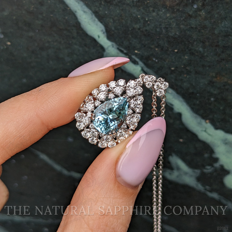3.74 Ct. Blue Aquamarine and Natural Diamond Pave Pendant, 14K White Gold