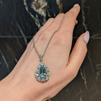3.74 Ct. Blue Aquamarine and Natural Diamond Pave Pendant, 14K White Gold Life Style