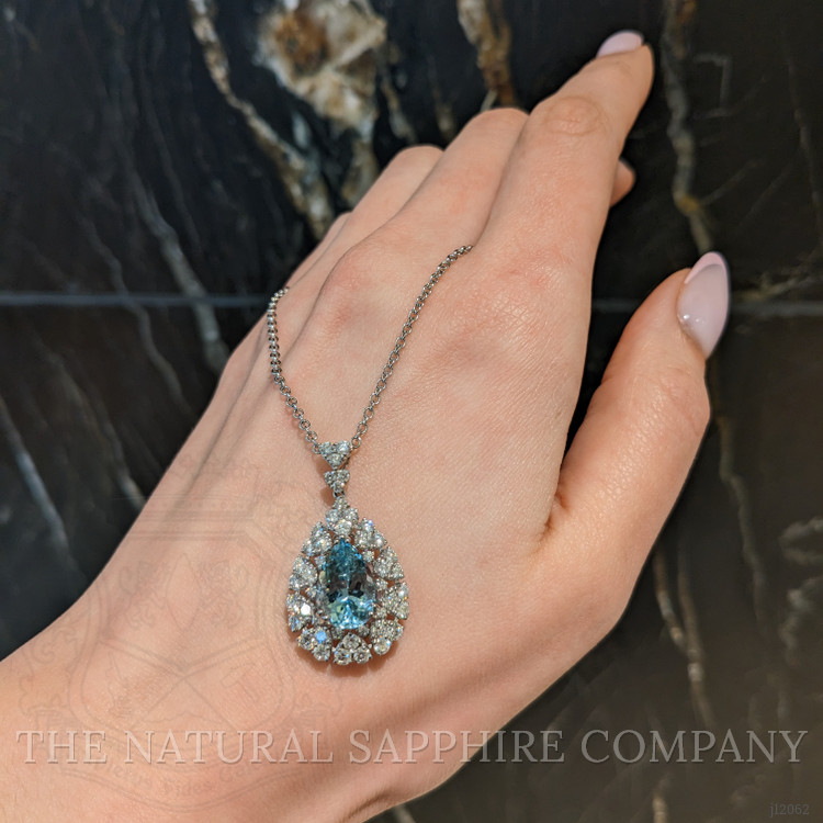 3.74 Ct. Blue Aquamarine and Natural Diamond Pave Pendant, 14K White Gold