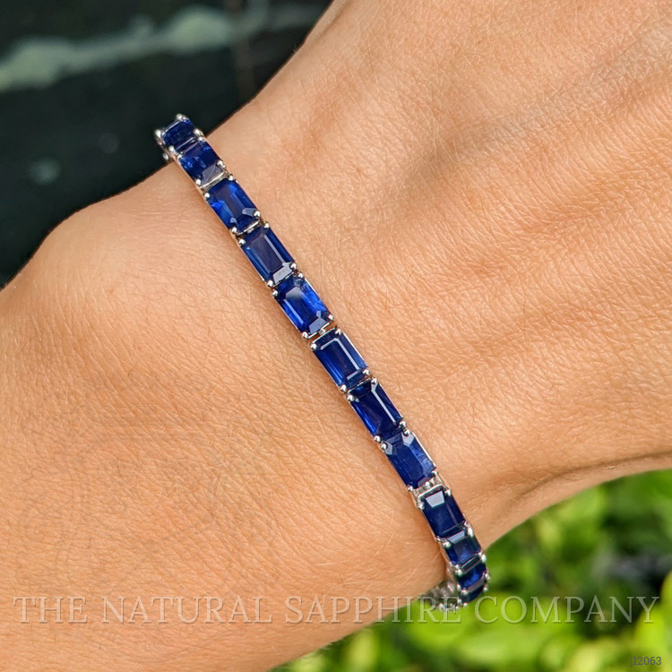 9.82 Ct.Tw. Blue Sapphire Tennis/Line Bracelet, 14K White Gold