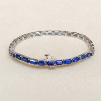 9.82&nbsp;Ct.Tw.Total Carat Weight Blue Sapphire Tennis/Line Bracelet, 14K White Gold Image