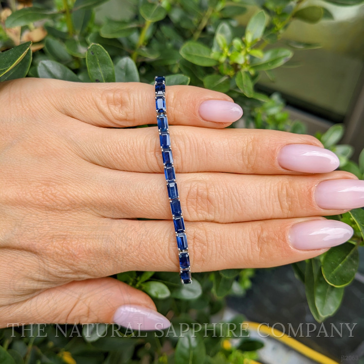 9.82 Ct.Tw. Blue Sapphire Tennis/Line Bracelet, 14K White Gold