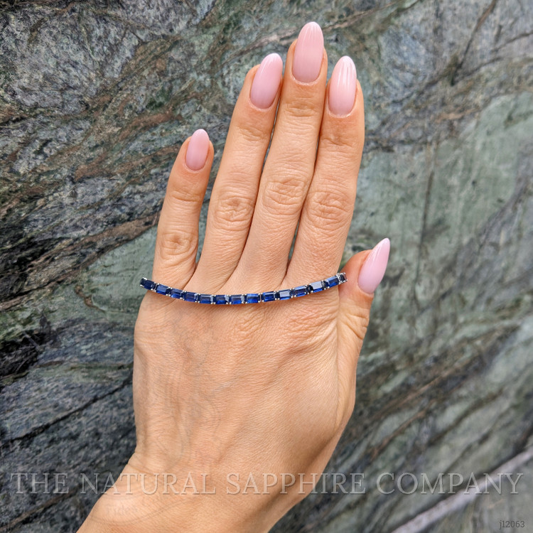 9.82 Ct.Tw. Blue Sapphire Tennis/Line Bracelet, 14K White Gold