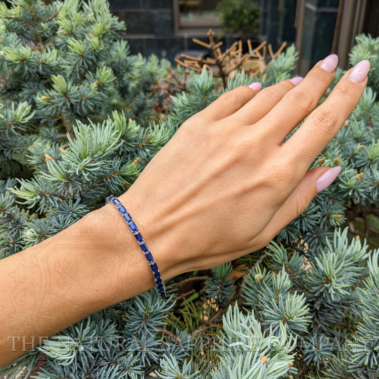 9.82 Ct.Tw. Blue Sapphire Tennis/Line Bracelet, 14K White Gold
