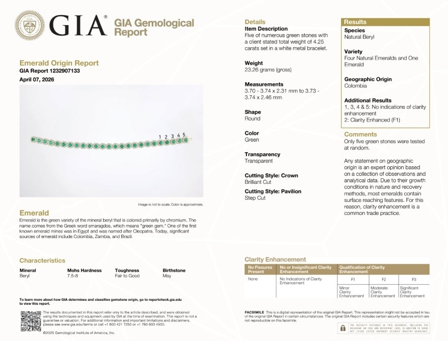 4.25 Ct.Tw. Emerald and Natural Diamond Pave Bracelet, 18K White Gold