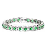 4.25 Ct.Tw.Total Carat Weight Emerald and Natural Diamond Pave Bracelet, 18K White Gold Video