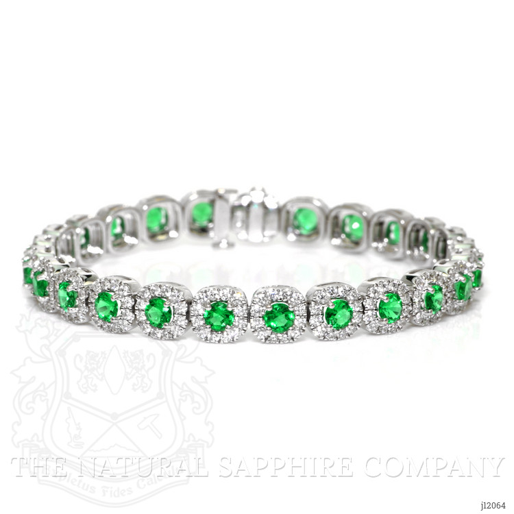 4.25 Ct.Tw. Emerald and Natural Diamond Pave Bracelet, 18K White Gold