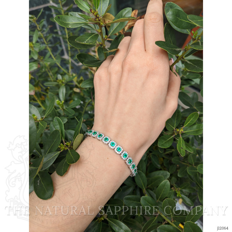 4.25 Ct.Tw. Emerald and Natural Diamond Pave Bracelet, 18K White Gold