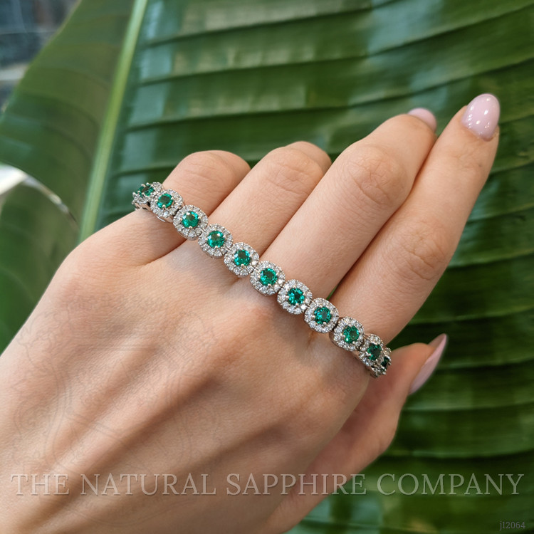 4.25 Ct.Tw. Emerald and Natural Diamond Pave Bracelet, 18K White Gold