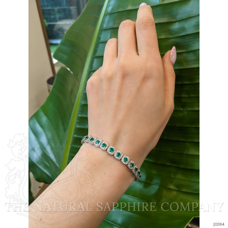 4.25 Ct.Tw. Emerald and Natural Diamond Pave Bracelet, 18K White Gold