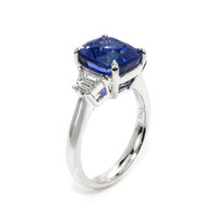 6.01 Ct. Blue Sapphire and Natural Diamond Three Stone Ring, 18K White Gold Image