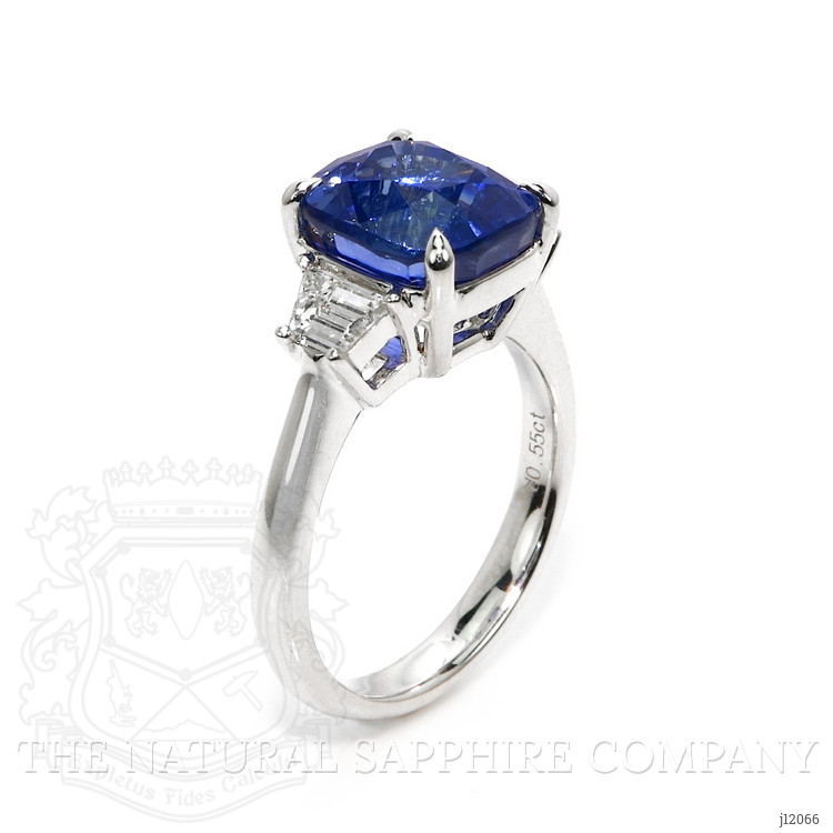 6.01 Ct. Blue Sapphire and Natural Diamond Three Stone Ring, 18K White Gold