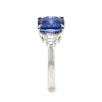 6.01 Ct. Blue Sapphire and Natural Diamond Three Stone Ring, 18K White Gold Image