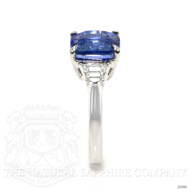 6.01 Ct. Blue Sapphire and Natural Diamond Three Stone Ring, 18K White Gold