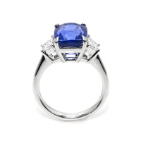 6.01 Ct. Blue Sapphire and Natural Diamond Three Stone Ring, 18K White Gold Image
