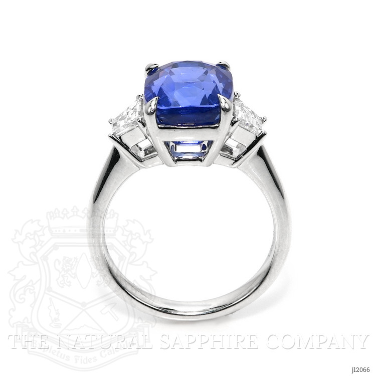 6.01 Ct. Blue Sapphire and Natural Diamond Three Stone Ring, 18K White Gold