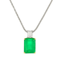 13.60 Ct. Emerald and Natural Diamond Accent Stones Pendant, 18K Yellow & White Video