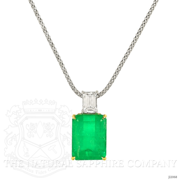 13.60 Ct. Emerald and Natural Diamond Accent Stones Pendant, 18K Yellow & White