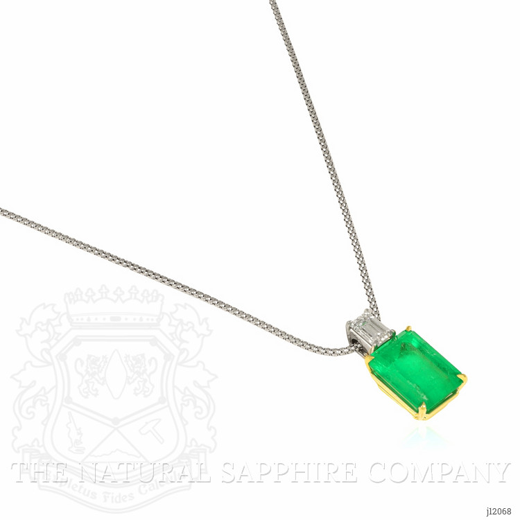13.60 Ct. Emerald and Natural Diamond Accent Stones Pendant, 18K Yellow & White