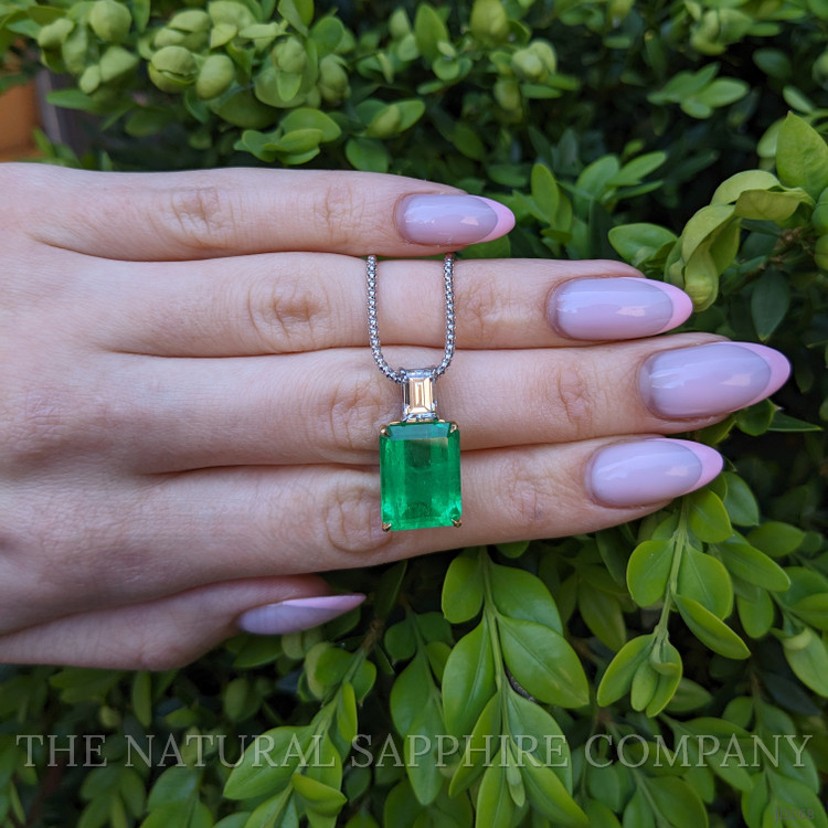 13.60 Ct. Emerald and Natural Diamond Accent Stones Pendant, 18K Yellow & White