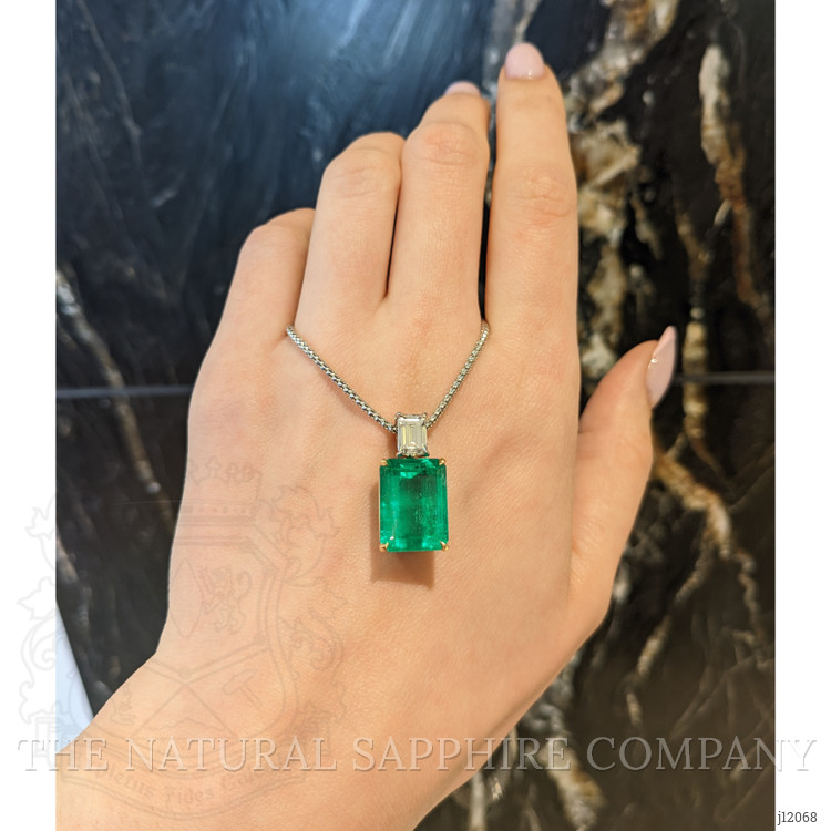 13.60 Ct. Emerald and Natural Diamond Accent Stones Pendant, 18K Yellow & White