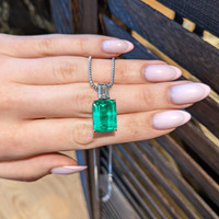 13.60 Ct. Emerald and Natural Diamond Accent Stones Pendant, 18K Yellow & White Life Style