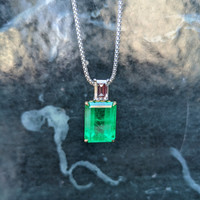 13.60 Ct. Emerald and Natural Diamond Accent Stones Pendant, 18K Yellow & White Life Style