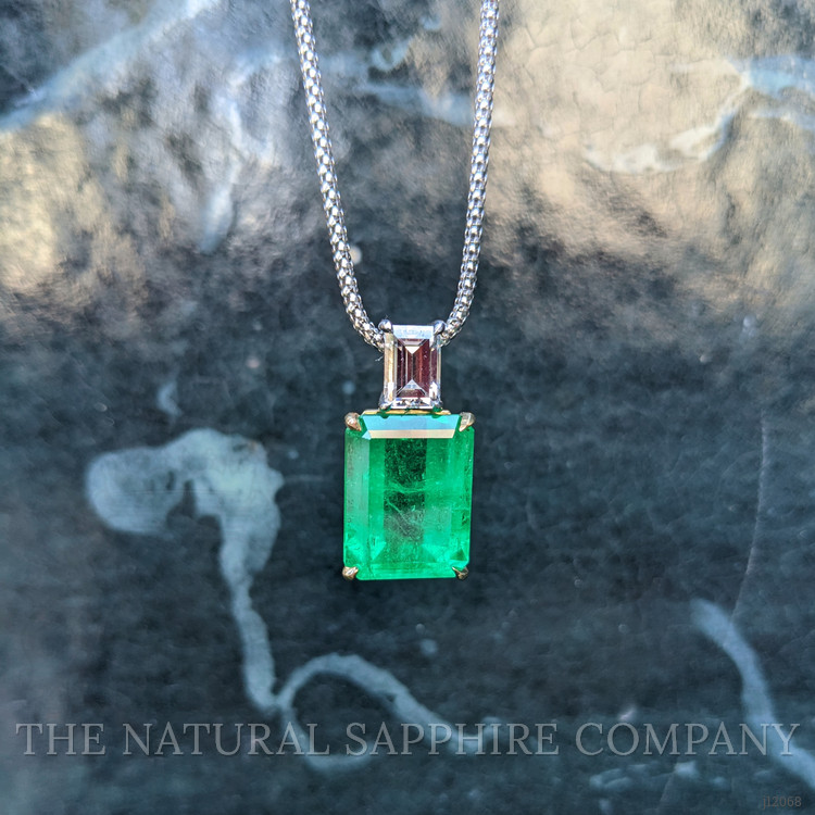 13.60 Ct. Emerald and Natural Diamond Accent Stones Pendant, 18K Yellow & White