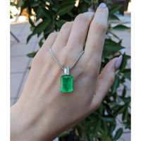 13.60 Ct. Emerald and Natural Diamond Accent Stones Pendant, 18K Yellow & White Life Style