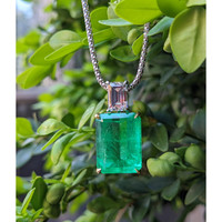 13.60 Ct. Emerald and Natural Diamond Accent Stones Pendant, 18K Yellow & White Life Style