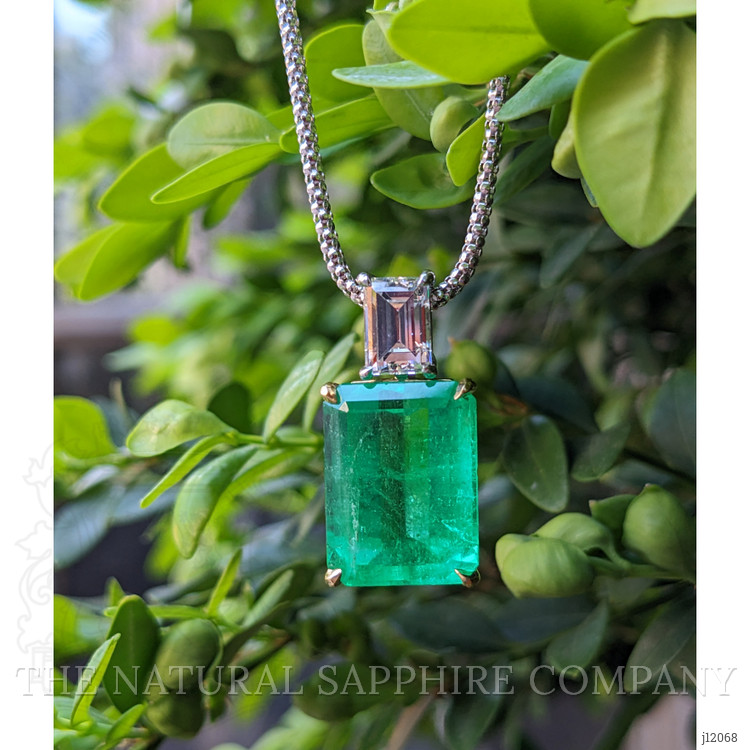 13.60 Ct. Emerald and Natural Diamond Accent Stones Pendant, 18K Yellow & White