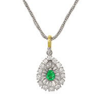0.75 Ct. Emerald and Natural Diamond Pave Pendant, Platinum & 14K Yellow Video