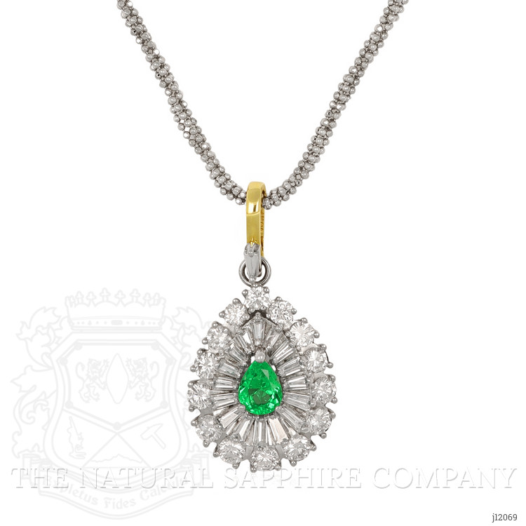0.75 Ct. Emerald and Natural Diamond Pave Pendant, Platinum & 14K Yellow