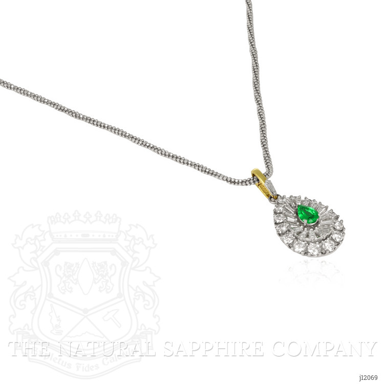 0.75 Ct. Emerald and Natural Diamond Pave Pendant, Platinum & 14K Yellow