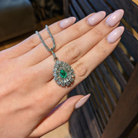 0.75 Ct. Emerald and Natural Diamond Pave Pendant, Platinum & 14K Yellow Life Style