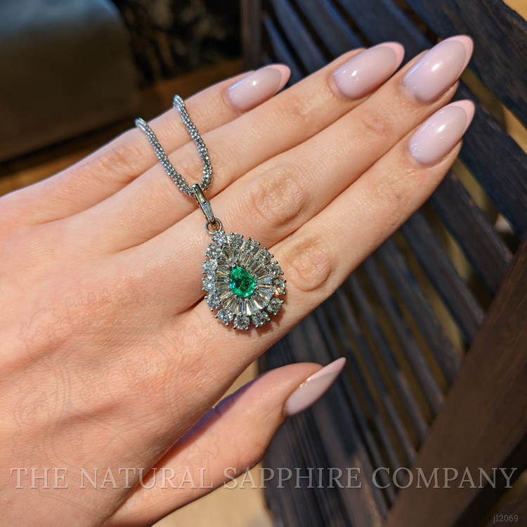 0.75 Ct. Emerald and Natural Diamond Pave Pendant, Platinum & 14K Yellow