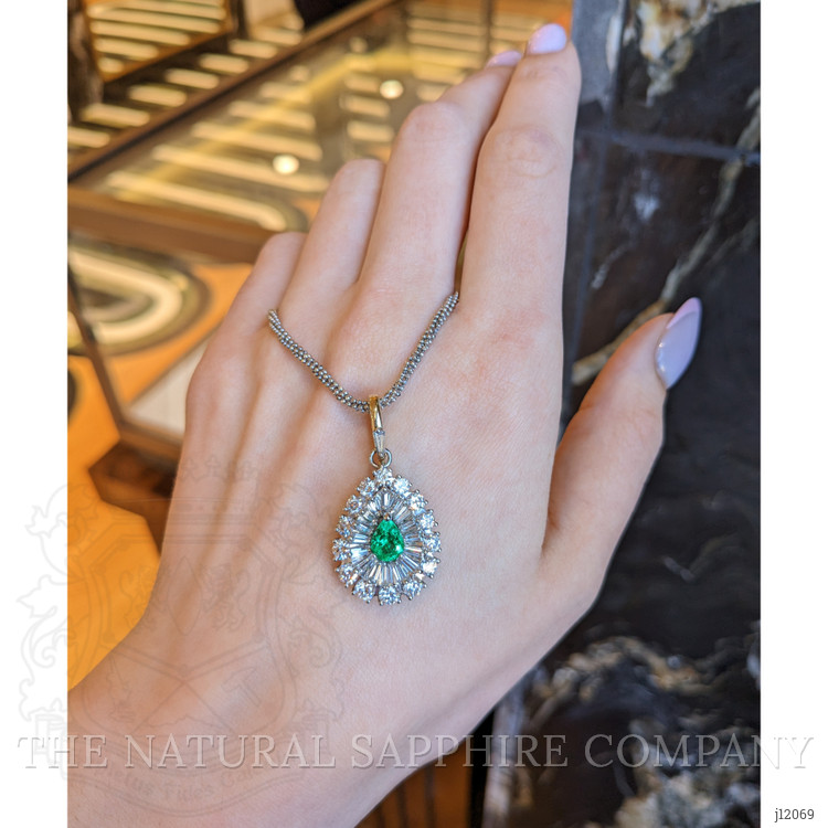 0.75 Ct. Emerald and Natural Diamond Pave Pendant, Platinum & 14K Yellow