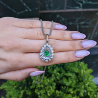 0.75 Ct. Emerald and Natural Diamond Pave Pendant, Platinum & 14K Yellow Life Style