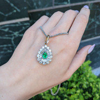 0.75 Ct. Emerald and Natural Diamond Pave Pendant, Platinum & 14K Yellow Life Style
