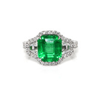 4.08 Ct. Emerald and Natural Diamond Pave Ring, 18K White Gold Video