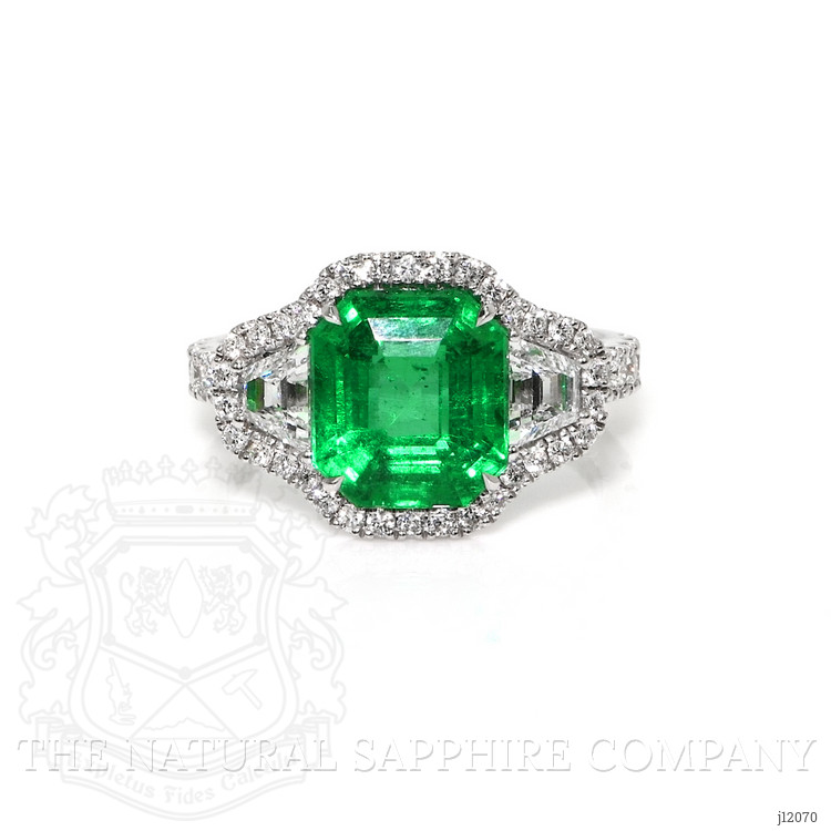4.08 Ct. Emerald and Natural Diamond Pave Ring, 18K White Gold