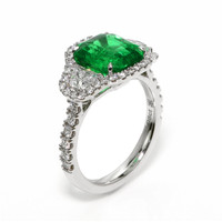 4.08 Ct. Emerald and Natural Diamond Pave Ring, 18K White Gold Image